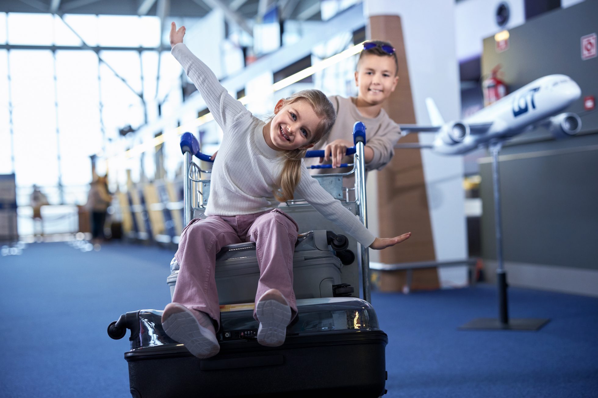 Children are flying on vacation